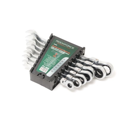 Набор ключей комбинированных трещоточных с шарниром 7 предметов(8,10,12,13,14,17,19мм), в пластиковом держателе ROCKFORCE RF-51072F