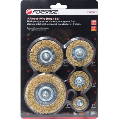 Набір кордщеток дискових латунних для дриля, 5 предметів (25, 38, 50, 63, 75мм), в блістері Forsage F-BWS501