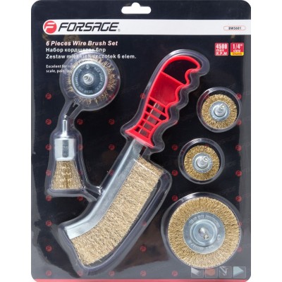 Набір кордщеток дискових латунних для дриля+ручна, 6 предметів (25, 2штх38, 50, 75мм), в блістері Forsage F-BWS601