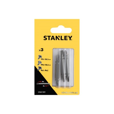 Набор насадок отверточных двусторонних STANLEY PH1-SL5 PH2-SL6 PZ1-PZ2 48 мм 3 шт STA61381-XJ Набор насадок отверточных двусторонних STANLEY PH1-SL5 PH2-SL6 PZ1-PZ2 48 мм 3 шт STA61381-XJ