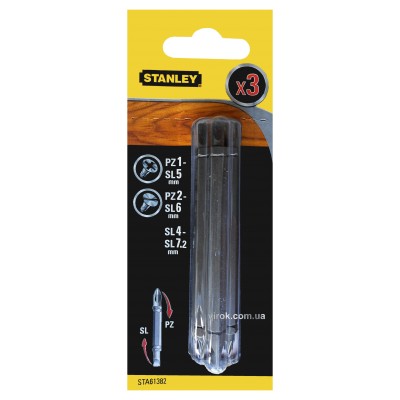 Набор насадок отверточных двусторонних STANLEY PZ1-SL5 PZ2-SL6 SL4-SL7.2 86 мм 3 шт STA61382-XJ Набор насадок отверточных двусторонних STANLEY PZ1-SL5 PZ2-SL6 SL4-SL7.2 86 мм 3 шт STA61382-XJ