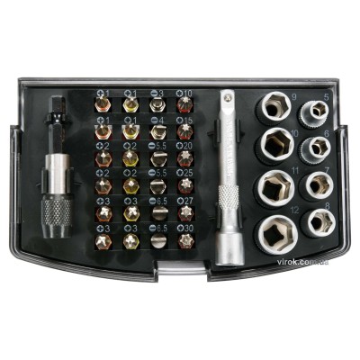 Набір насадок викруткових та головок торцевих YATO 1/4" з тримачем та подовжувачем 34 шт YT-04623