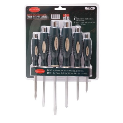 Набор отверток силовых магнитных "Profi" 6 предметов(SL:5.5х100,6.5х125,8.0х150мм; PH:1х75,2х100,3х125мм)в блистере ROCKFORCE RF-7006 Набор отверток силовых магнитных "Profi" 6 предметов(SL:5.5х100,6.5х125,8.0х150мм; PH:1х75,2х100,3х125мм)в блистере ROCKFORCE RF-7006