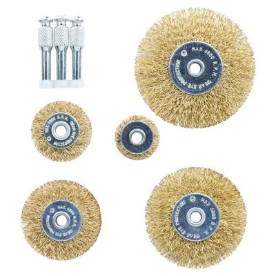 Набор щеток проволочных 5шт Ø25; 38; 50; 65; 75мм хвостовик Ø6мм латунированная GRAD 9029025