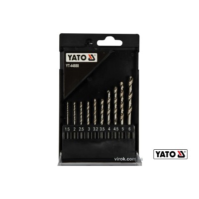 Набір свердл по металу YATO 1.5-6 мм HEX-1/4" HSS 6542 для нержавіючої конструктивної легованої сталі 10 шт YT-44888