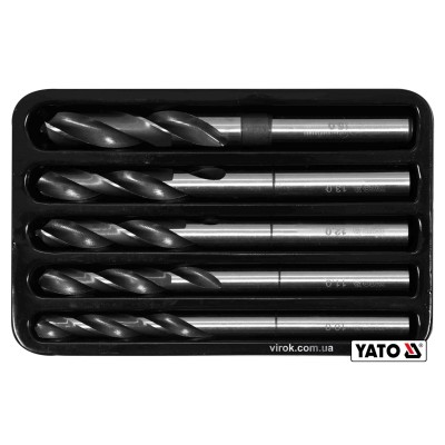 Набір свердел по металу YATO HSS 4241 10-15 мм 75/150 мм для нержавіючої та конструкційної сталі 5 шт YT-44622
