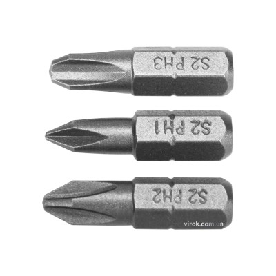 Насадки викруткові YATO "Phillips" PH1 PH2 PH3 x 25 мм HEX 1/4" AISI S2 3 шт YT-77878