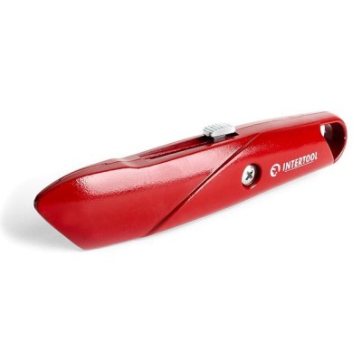 Нож с выдвижным трапециевидным лезвием, металлический корпус Intertool HT-0505