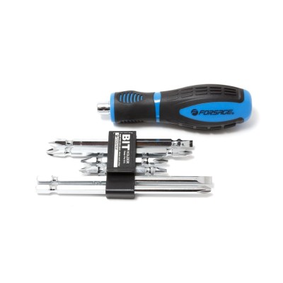Викрутка-тримач переставна з комплектом біт (L65мм PH1-5mm, PH2-6mm, L110мм PH1-5mm, PH2-PH2mm, L127, PH2, 6mm) 7 предметів на блістері Forsage F-2074B
