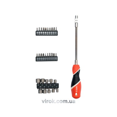 Викрутка-тримач із гнучким стрижнем YATO з насадками 1/4" 31 шт YT-25972