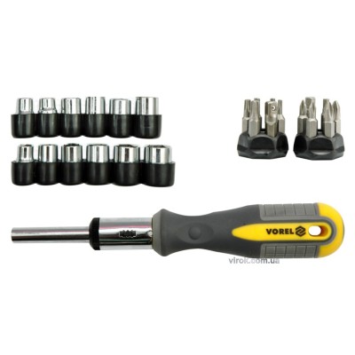 Викрутка-тримач VOREL з торцевими головками та насадками 29 шт 60975 Викрутка-тримач VOREL з торцевими головками та насадками 29 шт 60975