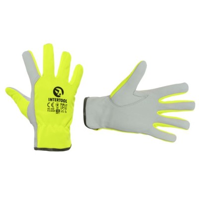 Перчатка кожаная комбинированная из высококачественной козьей кожи и флуоресцентной зеленой ткани 10" Intertool SP-0172