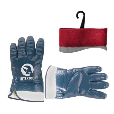 Рукавичка маслостійка (синя) на основі трикотажу покрита нітрилом із твердим манжетам 10.5 Intertool SP-0001