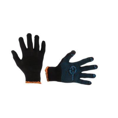 Рукавичка трикотажна 70% бавовна / 30% поліестер, з ПВХ крапкою, клас в'язки 10, колір чорний, синя крапка, 55 г Intertool SP-0129