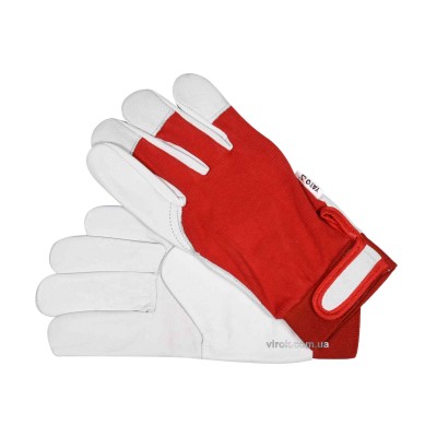 Рукавички робочі біло-червоні YATO бавовна шкіра розмір 10 YT-74642