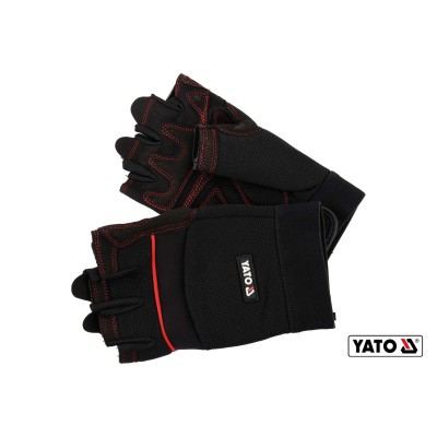 Рукавички чорні робочі з відкритими пальцями YATO штучна шкіра + синтетика розмір 8 YT-74658