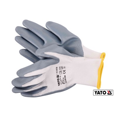 Рукавички робочі оливкостійкі з нейлону та нітрилу YATO розмір 9 YT-74739