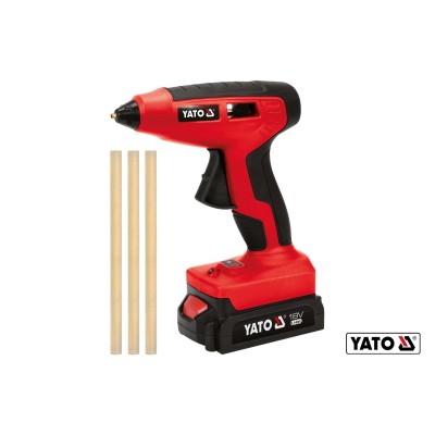 Пістолет клейовий акумуляторний YATO Li-Ion 18 В 2 Ач для стрижнів 11 мм 25 г/хв + 3 стрижня YT-82854