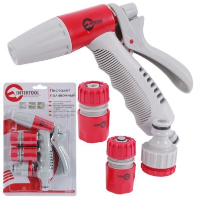 Пистолет-распылитель для полива с плавной регулировкой потока воды. + Адаптер универсальный с внутренней резьбой 1/2"&3/4", конектор 1/2" для шланга 1 Intertool GE-0016