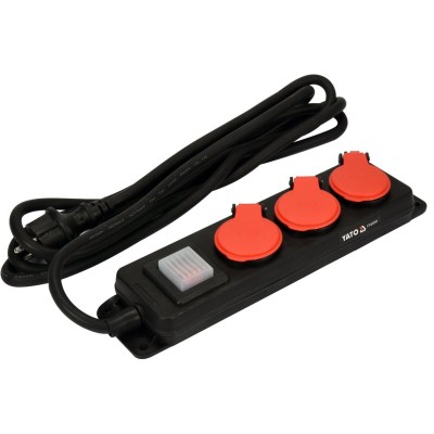 Подовжувач ел.-мережевий YATO: l= 3 м, колодка з 3 гніздами і вмик, 3-жильний ?=1,5 мм?, з заземл YT-81240