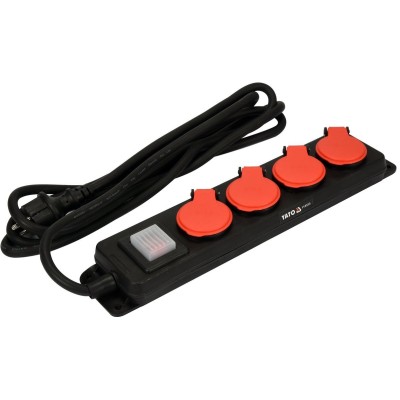 Подовжувач ел.-мережевий YATO: l= 3 м, колодка з 4 гніздами і вмик, 3-жильний ?=1,5 мм?, з заземл YT-81241