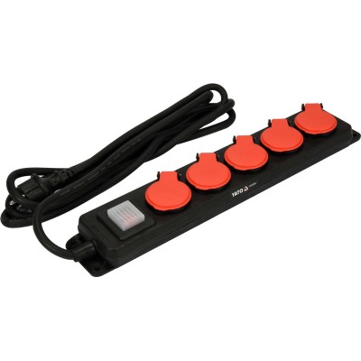 Подовжувач ел.-мережевий YATO: l= 3 м, колодка з 5 гніздами і вмик, 3-жильний ?=1,5 мм?, з заземл YT-81242