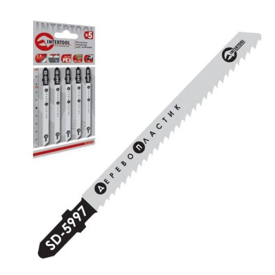 Полотно пильное для лобзика рабочая длина 75 мм, расстояние между зубьями 2.5 мм для работы по дереву и пластику Intertool SD-5997