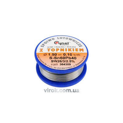 Припой с флюсом Sn60-Pb40 проволочный VOREL 1.5 мм 100 г 76814 Припой с флюсом Sn60-Pb40 проволочный VOREL 1.5 мм 100 г 76814