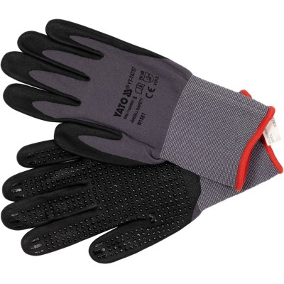 Рукавиці робочі нейлонові YATO покрите спіненим нітрилом з накрапленням, розмір 8, чорнр-сірі YT-74757