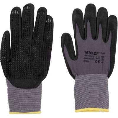 Рукавиці робочі нейлонові YATO покрите спіненим нітрилом з накрапленням, розмір 9, чорнр-сірі YT-74758