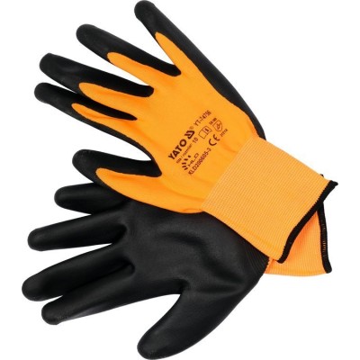 Рукавиці робочі нейлонові з нітриловою оболонкою YATO розмір 10, для користування смартфоном YT-74756