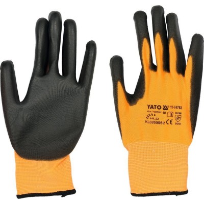 Рукавиці робочі з поліуретановою оболонкою YATO розмір 10, для користування смартфоном YT-74753