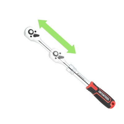 Рукоятка с храповым механизмом телескопическая, 72 зуба 3/8", Cr-V STORM Intertool ET-8005