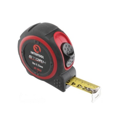 Рулетка с металлическим полотном 10м*25мм, нейлоновое покрытие полотна STORM Intertool MT-0840