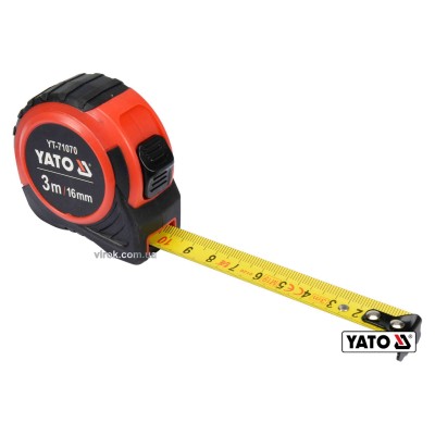 Рулетка YATO 3 м x 16 мм зі сталевою стрічкою та нейлоновим покриттям YT-71070