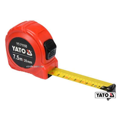 Рулетка YATO 7.5 м x 25 мм зі сталевою стрічкою та нейлоновим покриттям та подвійним блокуванням YT-71155