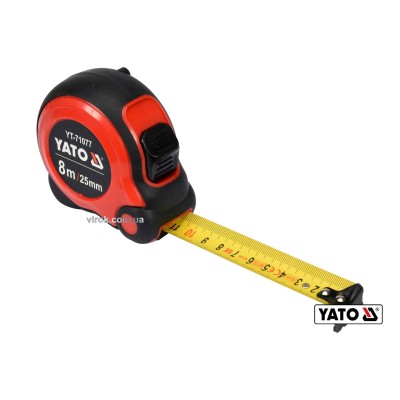 Рулетка YATO 8 м x 25 мм зі сталевою стрічкою та нейлоновим покриттям та подвійним блокуванням YT-71077
