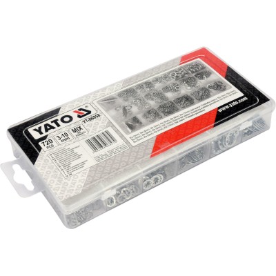 Шайбы стопорные ?3-10 мм YATO различной формы в пластиковой коробке, набор 720 шт. YT-06858