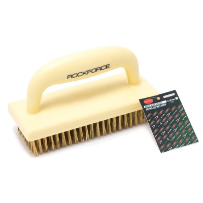 Щетка по металлу ручная в пластиковом корпусе с П-образной рукояткой (латунная проволока, 8x22ряда) ROCKFORCE RF-3401210338