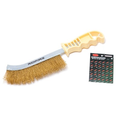 Щетка по металлу ручная в железном корпусе с пластиковой рукояткой (латунь) ROCKFORCE RF-34012123