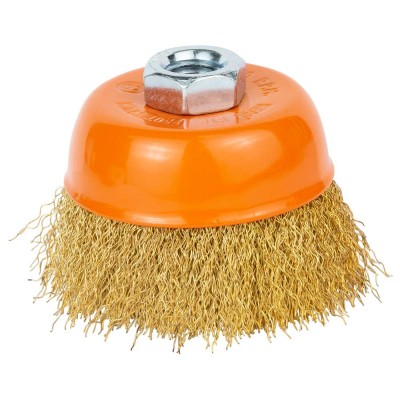 Щетка проволочная чашеобразная Ø85мм М14×2мм латунированная GRAD 9033085