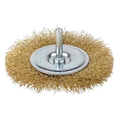 Щітка дротяна дископодібна Ø100мм хвостовик Ø6мм латунована GRAD 9032105
