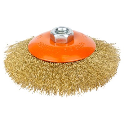 Щетка проволочная конусообразная Ø125мм М14×2мм латунированная GRAD 9035125