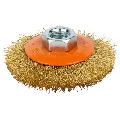 Щетка проволочная конусообразная Ø75мм М14×2мм латунированная GRAD 9035075