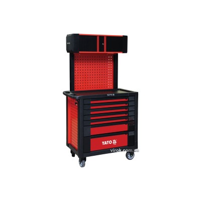 Шкаф-тележка для инструментов YATO 995 x 950 x 550 мм с 7 шуфлядами и перфорированной стенкой YT-09008