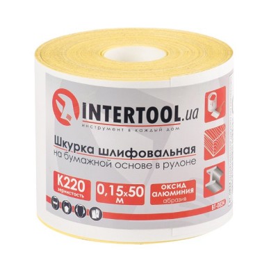 Шкурка шлифовальная на бумажной основе К220, 115мм*50м Intertool BT-0824