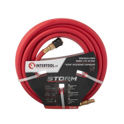 Шланг гибридный, профессиональный, 20 атм, 8*15мм, 10м с латунными быстроразъемными соединениями, STORM Intertool PT-1771