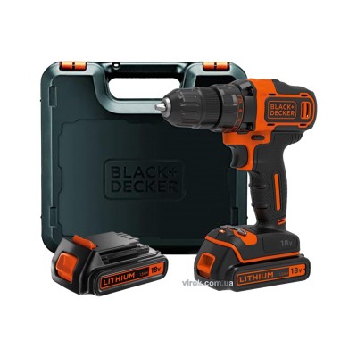 Шуруповерт-дрель аккумуляторный Black+Decker Li-Ion 18 В 1.5 Ач 40 Нм + 2 аккумулятора и кейс BDCDD186KB-QW Шуруповерт-дрель аккумуляторный Black+Decker Li-Ion 18 В 1.5 Ач 40 Нм + 2 аккумулятора и кейс BDCDD186KB-QW
