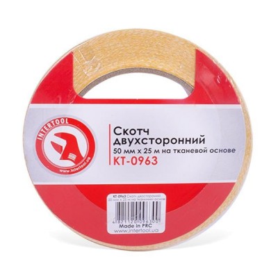 Скотч двухсторонний 50 мм*25 м на тканевой основе Intertool KT-0963