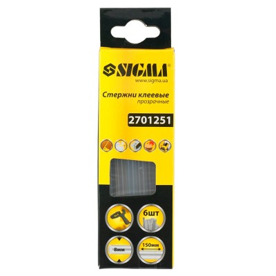 Стрижні клейові Ø8×150мм 6шт прозорі SIGMA 2701251